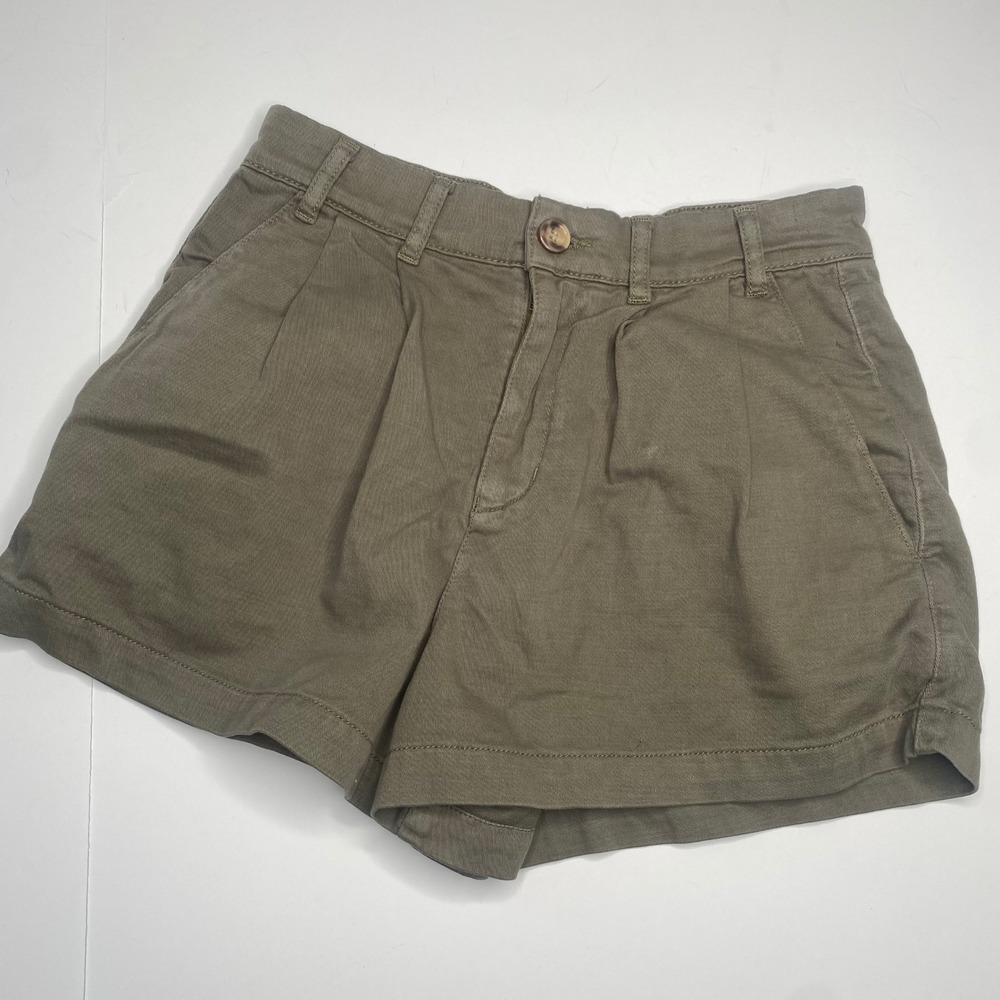Free People Olive Green Pleated High Waisted Linen Blend Shorts Women Size‎ 2
